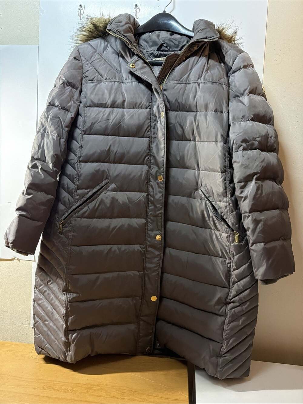 Michael Kors Faux-Fur-Trim Down Puffer Coat Dark Moss Size 1X Jacket.